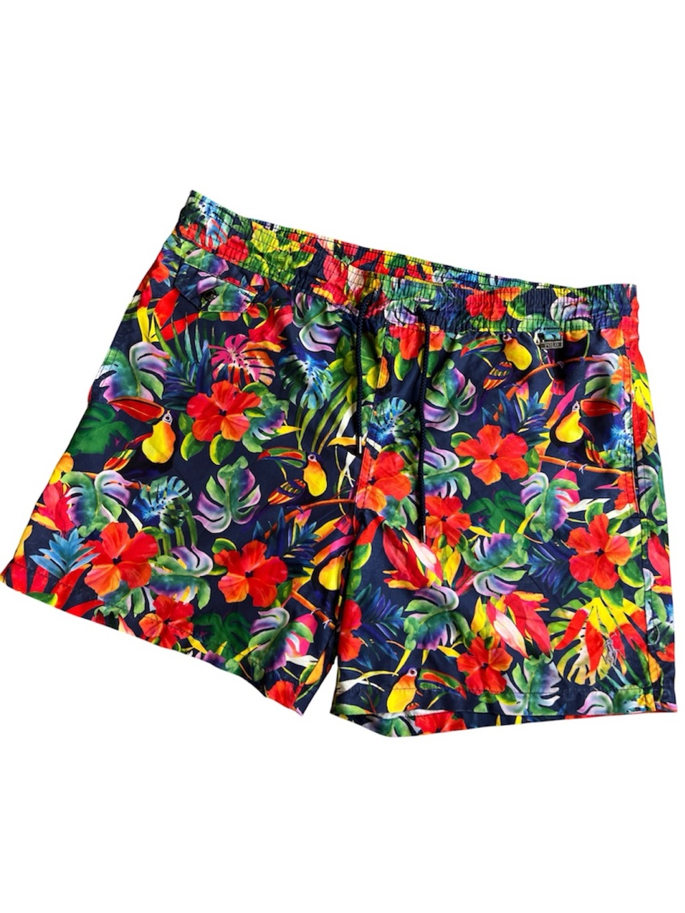 Polo Ralph Lauren Men’s Swim Trunks MD Hibiscus Navy Tropical Floral Color w Bag